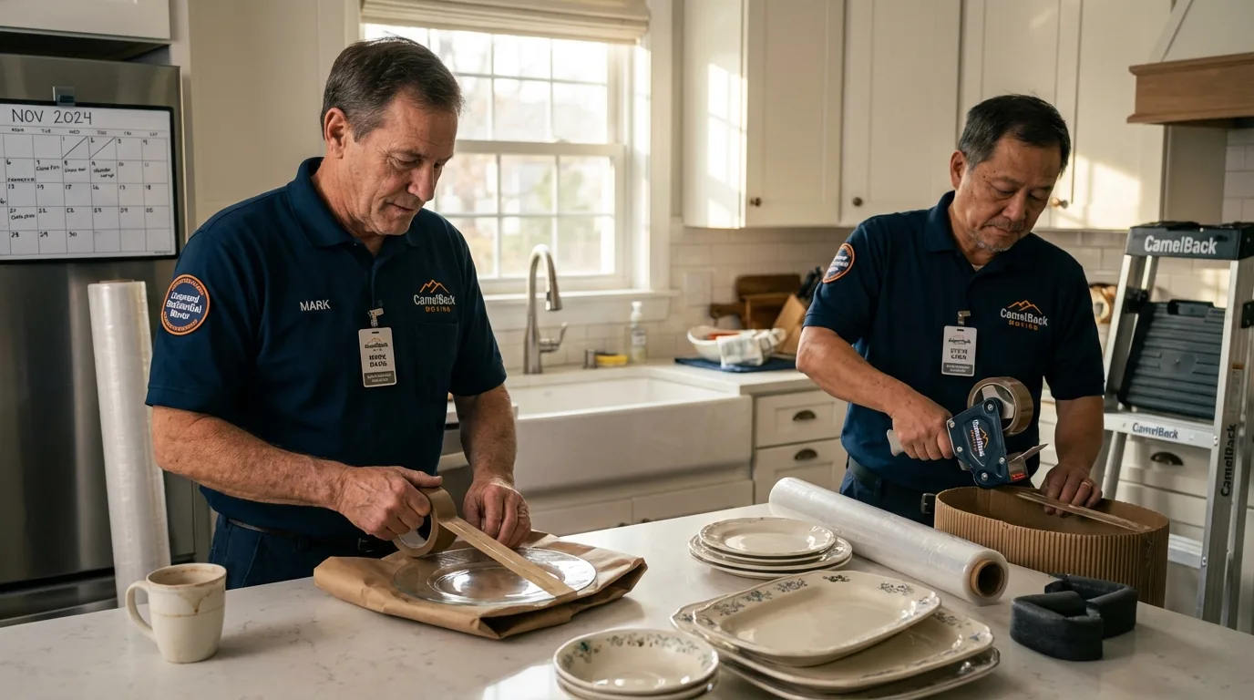 Professional crew packing kitchen dishware in Normal, IL